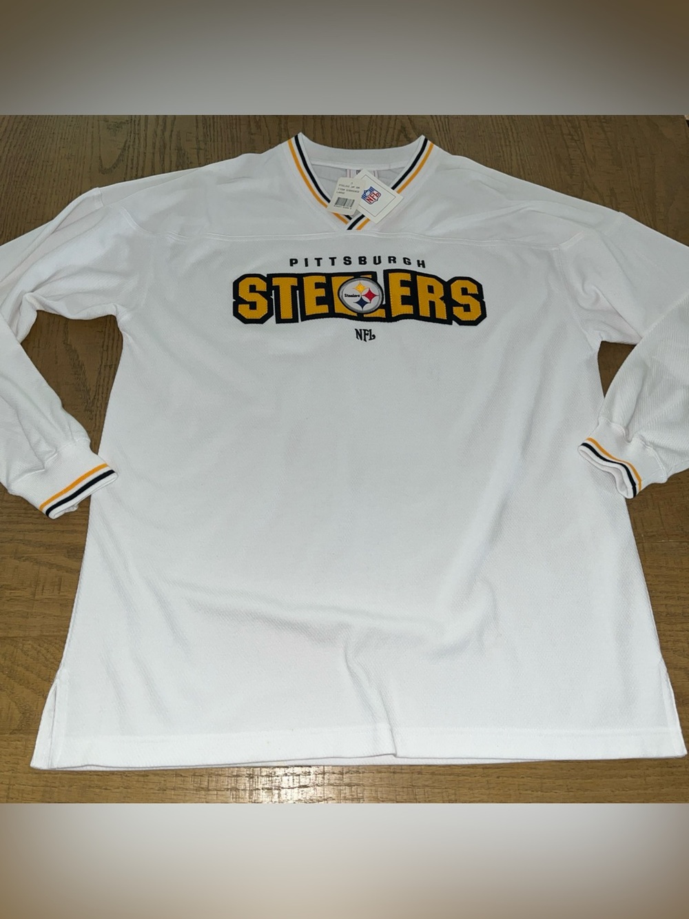 Pittsburgh Steelers Football Men’s Size Large L Long Sleeve White Cotton Shirt